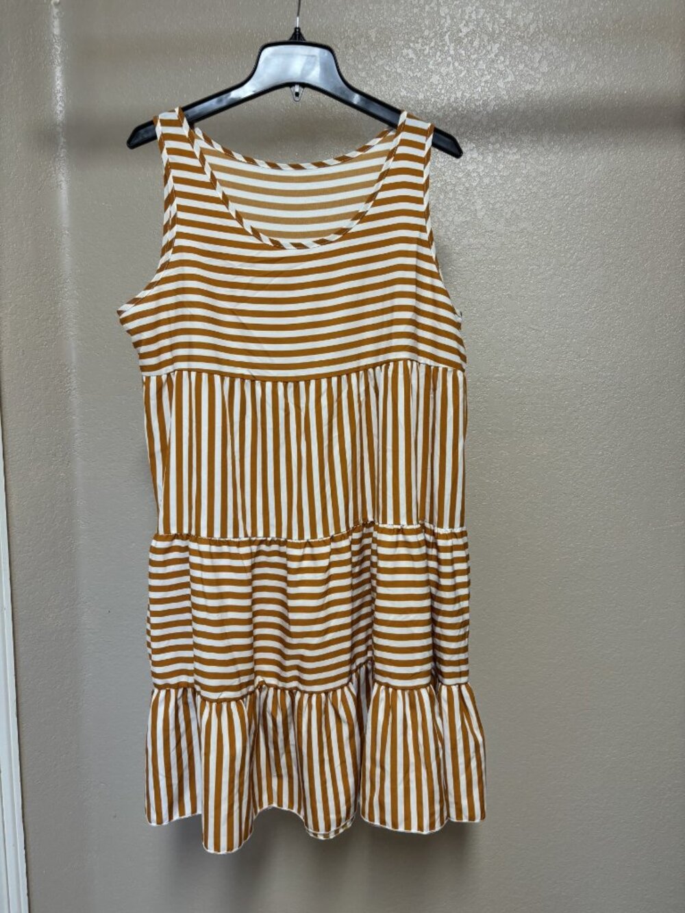Breezaya Vacation Casual Striped Women's Dress, Color: Coffee, Size: XL